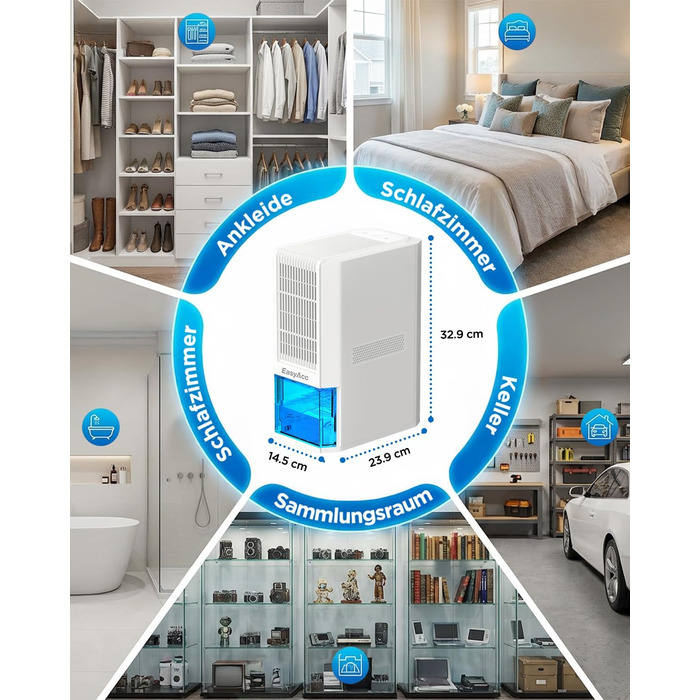 EasyAcc Електричний осушувач повітря 1200 мл, енергозберігаючий, тихий, портативний, з автовимкненням та режимом сну. Ідеально для офісу та дому (2000 мл, кремовий)