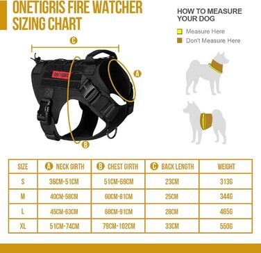Тактичне обіднє оснащення для собак OneTigris Fire Watcher 2.0 з надійною металевою пряжкою, ручкою та MOLLE-системою, чорне
