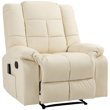 HOMCOM Recliner with Lie-flat Function (Manual), Weight Capacity 160 kg, Electric Recliner with Lie-flat Function, Heating Function, Cream White | Aosom.d