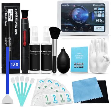 Набір для чищення камери 36-в-1: повний формат, Lenspen, повітряний дмух, пензлі, очищувач, серветки для лінз. Сумісний з Canon, Sony, Nikon, Pentax DSLR