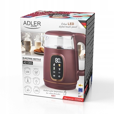 Електричний чайник ADLER AD 1305, 2200 Вт, 1,7 л, бежевий/коричневий