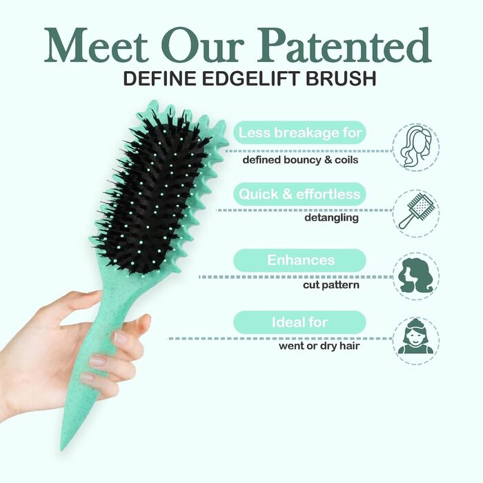 Щітка для локонів Lockenbürste: розгладжує, формує та підкреслює локони, нейлонові щетинки, унісекс (зелена, 24 см)