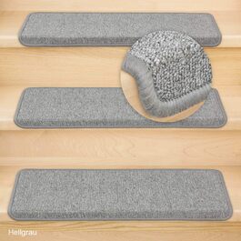 Комплект килимків для сходів Metzker Ariston, 15 шт, прямокутні, світло-сірі, протиковзкі стьопані килимки для сходів
