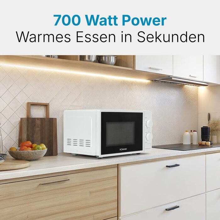 Мікрохвильова піч Bomann MW 6014 CB (Біла): 700 Вт, 20 л, 6 рівнів потужності, поворотний піднос 360°