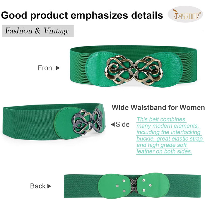 Жіночий широкий еластичний пояс JasGood (4 шт) - чорний, коричневий, бежевий, зелений - для талії 60-87 см