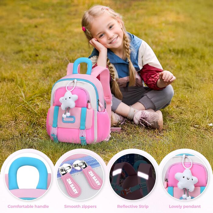 Рюкзак для дитячого садка Tanou для дівчаток, ультралегкий, з нагрудним ремінцем (рожевий)