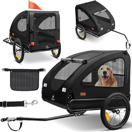 KESSER® Будь-куди з собакою: переносний візок для собак Боксер 2-в-1, великий (250л), чорний - з прапорцем та сумкою, 600D Oxford Canvas, складаний, SmartSpace