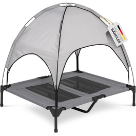 Підвищене ліжко для собак з дахом, для саду та вулиці, сірий колір, XL (122x91x23/114 см), 520084