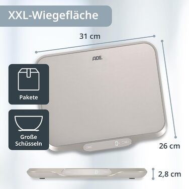 Кухонні ваги ADE з великою платформою 26x31 см, до 15 кг | Ідеально для випічки, пакування та м'яса