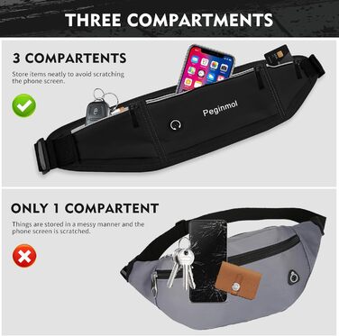 Пояс для телефону, спортивний пояс-сумка для бігу, водонепроникний, для жінок та чоловіків з 3 кишенями, велика місткість, регульований пояс для бігу (Чорний + Зелений) (Чорний)