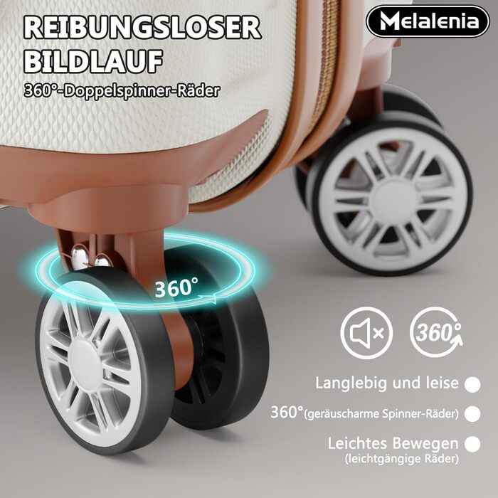 Набір валіз Melalenia 7 предметів з жорстким корпусом, легкий, на 4 колесах з TSA-замком. Включає косметичку, сумку для подорожей та кулькову косметичку (білий, 53 см, ручна поклажа 4 предм.)