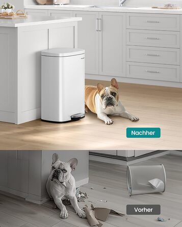 Відро для сміття SONGMICS 50 л з педальним механізмом, з м'яким закриттям, сталеве, з внутрішнім відром, біле