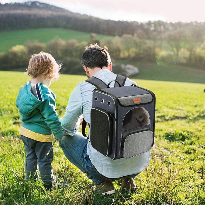 Рюкзак-переноска для котів та маленьких собак Morpilot, 7 кг, блакитно-сірий, 33л