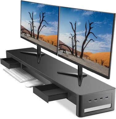 Підставка для двох моніторів Meatanty з 2 ящиками та 4 USB-портами, металева, для ПК, iMac, з USB-хабом, 98.3 см