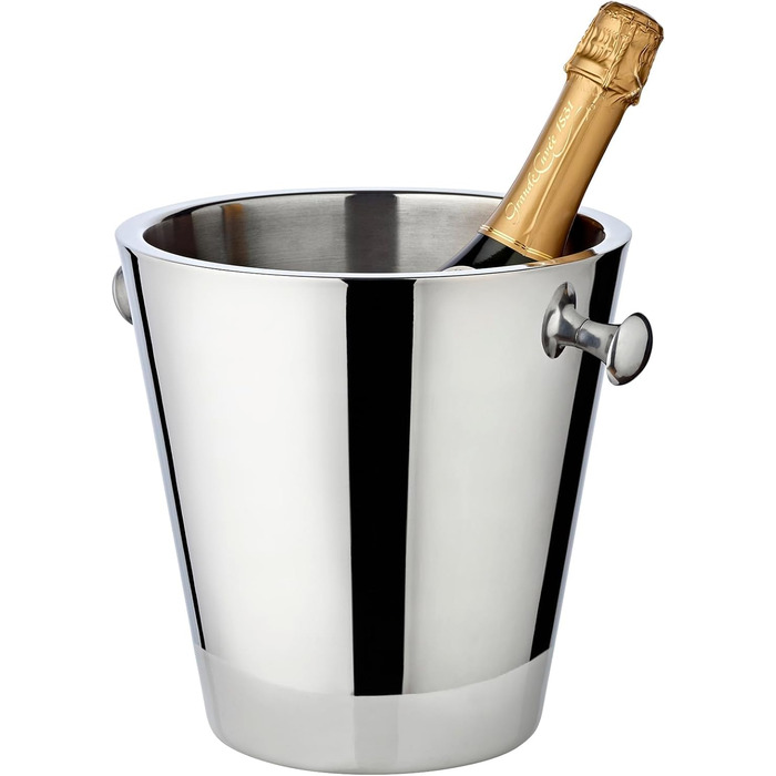 EDZARD Sparkling Wine Cooler Valencia - Stainless Steel - Bottle Cooler, Champagne Cooler incl. Stand - Drink Cooler for 1 Bottle - Bowl for Wine, Sparkling Wine & Ice Cubes - Wine Cooler Hammered with Handles (Smooth)