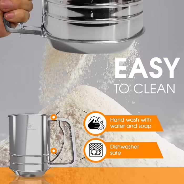 Flour Sifter, 3 Cups, Stainless Steel, Great double-layer sifter for all baking flour and powdered sugar, Flour Sifter