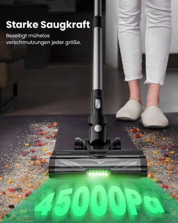 Бездротовий пилосос Proscenic P13: потужний акумуляторний пилосос з 45KPa, 550W, 45 хвилин роботи, сенсорний екран, зелене підсвічування, док-станція, 1.2L, видалення шерсті тварин, для килимів та твердих поверхонь