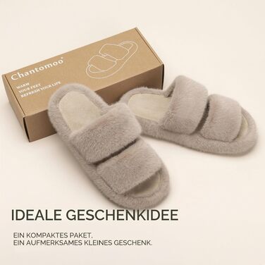 Жіночі домашні капці Chantomoo з ефектом пам'яті (Memory Foam), м'які та пухнасті з штучного хутра, відкриті пальці, світло-коричневі, розмір 40/41 EU
