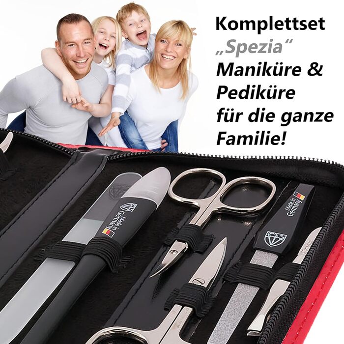 Набір для манікюру DREI SCHWERTER 'Spezia' 10 предметів | Німецький бренд | У футлярі з червоного шкірозамінника | Манікюрний набір для подорожей