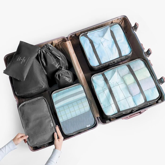 Органайзер для валізи BillyBath: Набір для подорожей (8 шт.) - Чорний