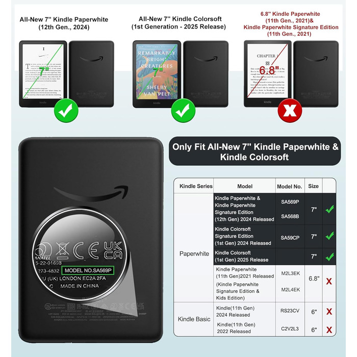 Чохол для Kindle Paperwhite 12 (2024) та Kindle Colorsoft (2024/2025) MoKo, Denim, Чорний, Магнітний, з авто-вимкненням