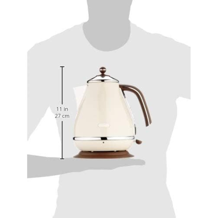 De'Longhi Kettle Icona Vintage KBOV2001.BG - 1.7 l with water level indicator and 360° base, stainless steel in an elegant retro look with chrome details, beige Single