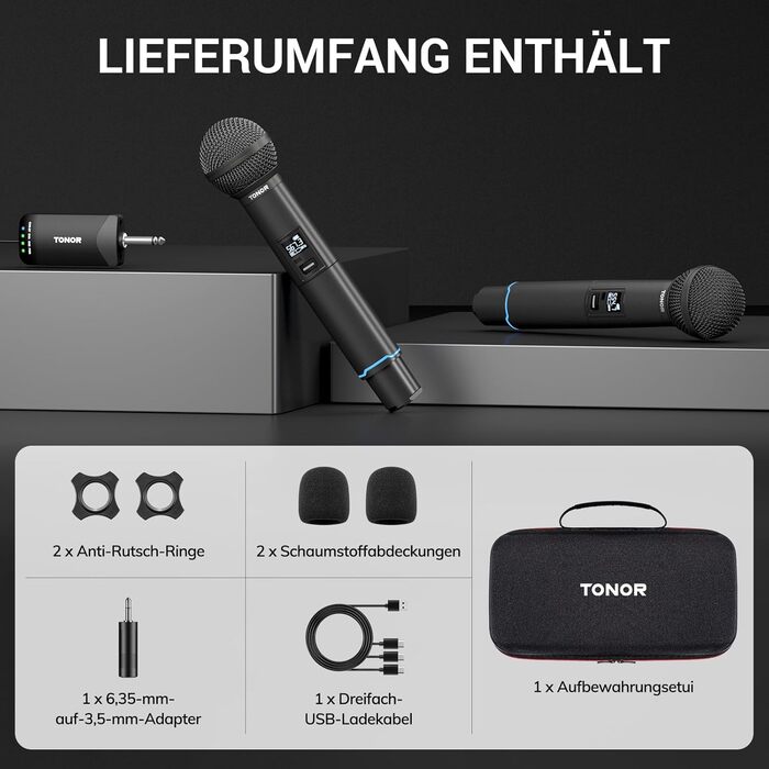 TONOR TW720 Бездротовий мікрофон Bluetooth з металевим корпусом, UHF, 100м, 2 шт. для караоке, вечірок, конференцій
