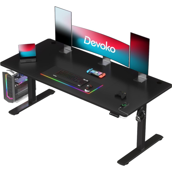 Devoko Adjustable Height Desk with USB Port - Electric Standing Desk, 160x70cm Black