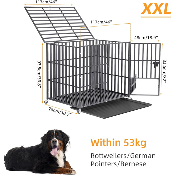 Кіяж для собак BingoPaw XXXL: міцна переносна клітка-вольєр з перегородкою, 2 дверцятами та піддоном, для великих та середніх собак, 130x100x100 см