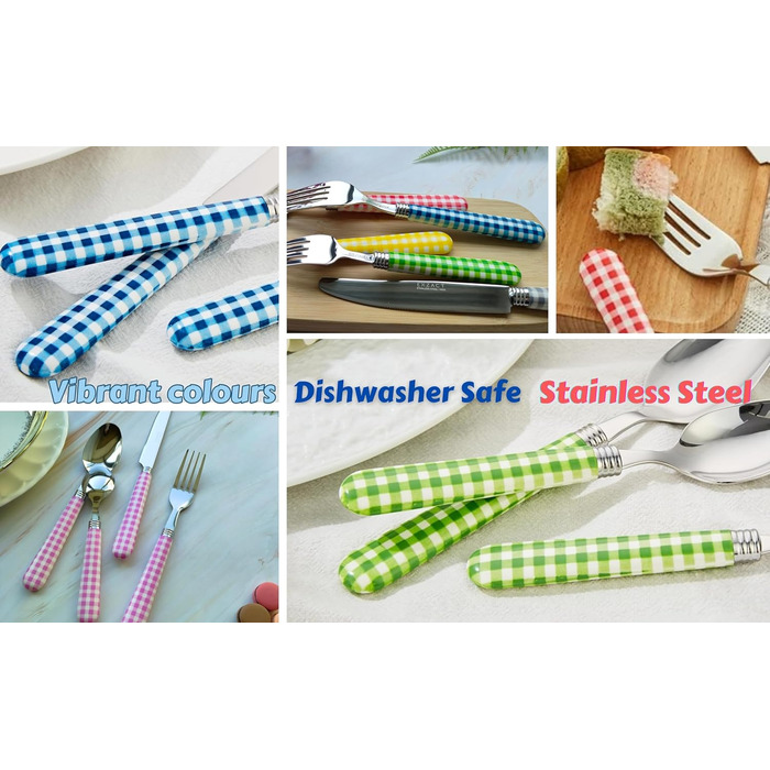 EXZACT Набір столових приборів з нержавіючої сталі 24 шт. - Ручки кольору Гінгем - 6 виделок, 6 ножів, 6 ложок, 6 чайних ложок (24 шт. сірого кольору)
