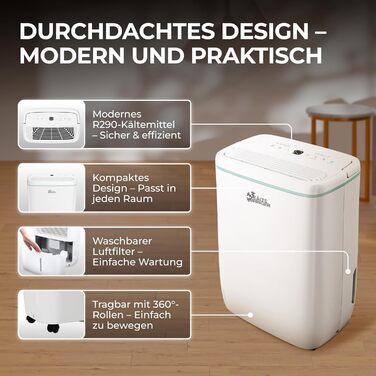 Зволожувач повітря Kältebringer з LED дисплеєм, Wi-Fi та додатком - тихий та енергоефективний, проти вологи та плісняви (12L)