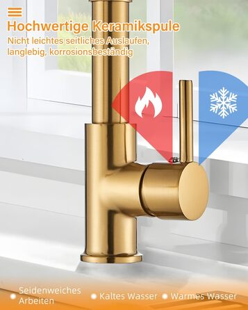 Кухляна змішувач Hbronzeshower з висувною лійкою, 360° обертання, нержавіюча сталь, з душем, для кухні