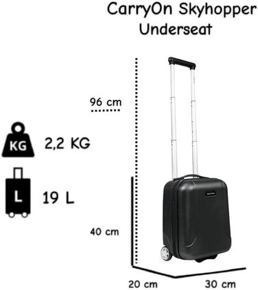 Чемодан ручної поклажі CarryOn Skyhopper з жорстким корпусом 55x35x20 см - Легкий ручний валіза TSA, подвійні колеса (Чорний, Mini)