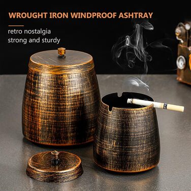 Стакан для сигарет з кришкою, для дому та вулиці, нержавіюча сталь, вітрозахисний, для садового, барного, офісного використання (компактний)