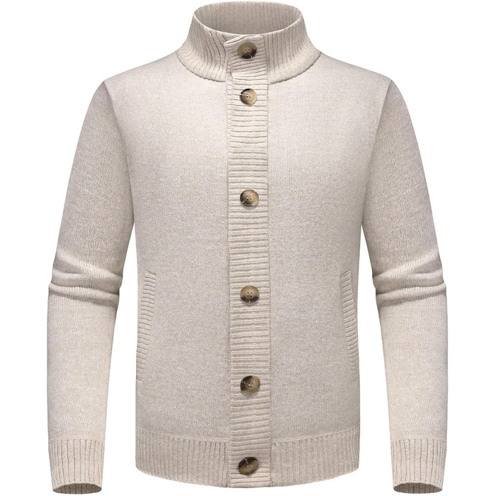 Чоловічий светр з кишенями, теплий і товстий, на осінь та зиму, бежевий, розмір S