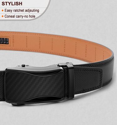 Чоловічий шкіряний ремінь KEMISANT з автоматичною пряжкою, 35 мм, регульований, чорний