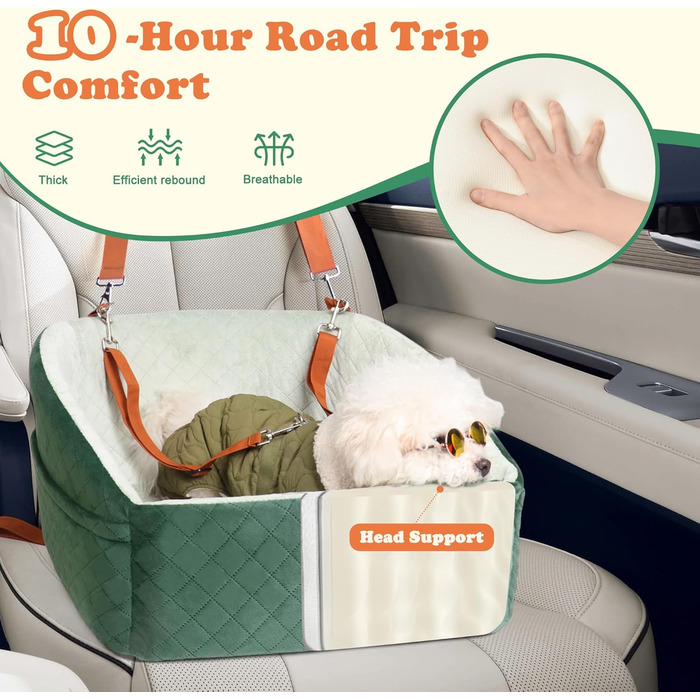 Автокрісло для собак iPetba - Зелене, для маленьких порід, з захистом від зіткнень, антиковзаюче, знімне та миється