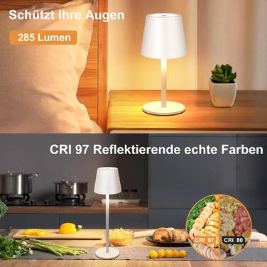LED настільна лампа акумуляторна бездротова з сенсорним керуванням, USB-C, димування, 3 режими світла, регульована висота, IP54 водонепроникна для ресторану, спальні, бару, вулиці - біла