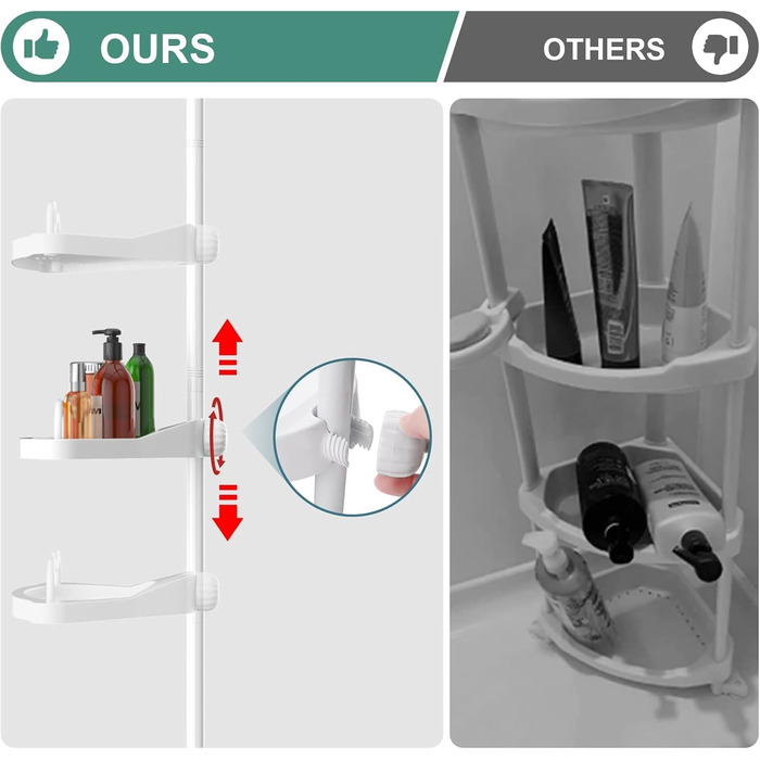 Shower Shelf No Drilling, 137-289cm 4-Tier Adjustable Telescopic Corner Shower Shelf, Shampoo Holder for Shower and Bathtub, Bathroom Kitchen Corner Shelf/White
