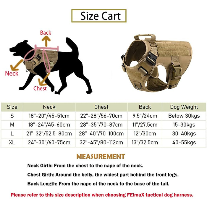 FeimaX Tactical Dog Harness with Handle Military Net Working Tactical Dog Vest Chest Harness for Large Dogs No Pull Adjustable Vest for Walks Training (Brown, S) Brown S