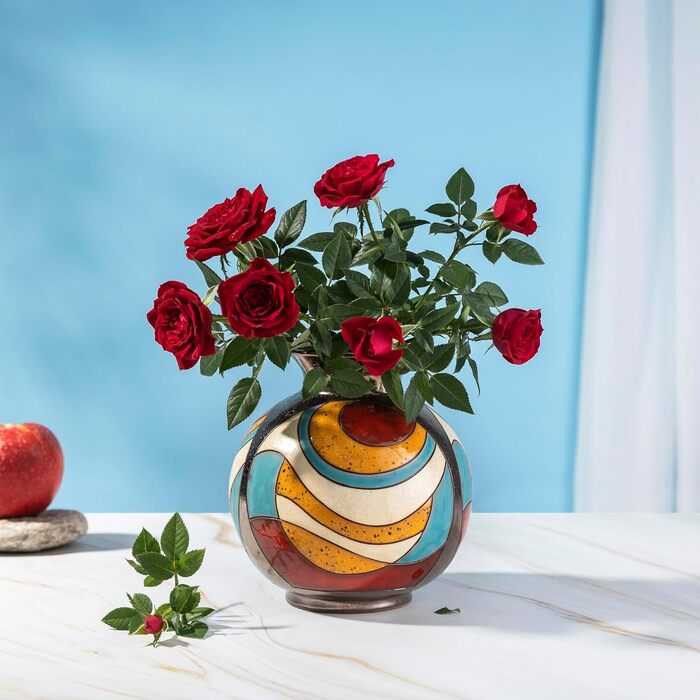 Керамічна ваза ручної роботи 16 см – кольорова ваза для квітів, декор для вітальні, подарунок на новосілля, сучасна ваза-куля моделі 1