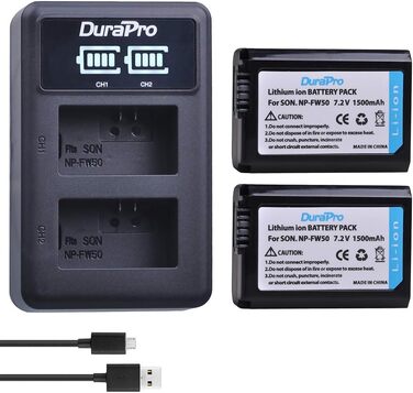 Акумулятор DuraPro 2X NP-FW50 + LED USB зарядний пристрій для камер Sony Alpha, NEX та SLT
