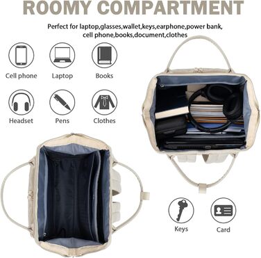 Жіночий рюкзак EMPSIGN з відділенням для ноутбука 17 дюймів: шкільний, для підлітків, елегантний, для роботи, навчання, подорожей, чорний, бежевий