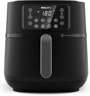 Philips Airfryer 5000 Connected Series – 16 cooking functions, 7.2 L capacity, Rapid Air technology for healthy meals, energy-saving, easy to clean (HD9285/90) 7.2 L WiFi-connected