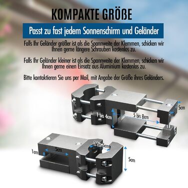 KD-TECH Stable Parasol Holder - Parasol Stand for Balcony Square Railings - Secure Parasol Attachment Without Drilling
