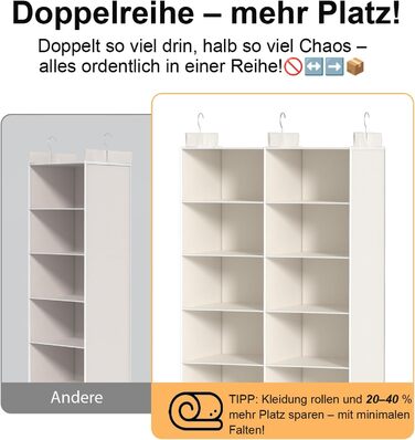 Органайзер для одягу на 6 рівнів, розкладний, з 3 металевими гачками – для шафи, спальні, гуртожитку