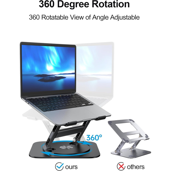 MCHOSE Adjustable Laptop Stand - Ergonomic Aluminum Laptop Riser for Desk - 360° Rotation - Compatible with MacBook Air & 10-17