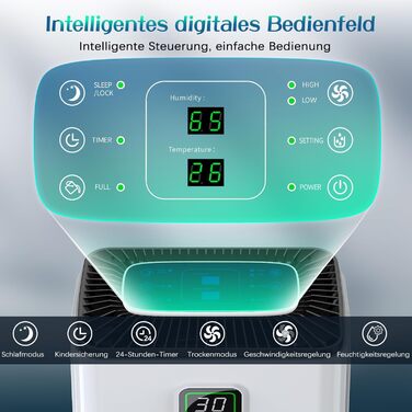 Електричний осушувач повітря 12л/день з цифровим дисплеєм, 3 режими, таймер 24г, резервуар 2.5л, нічний режим, для дому, ідеальний для спальні та підвалу, бежево-білий