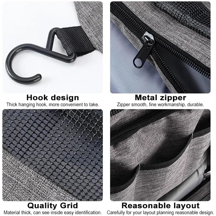 Чоловіча туалетна сумка-органайзер для підвішування, сіра. Водонепроникна дорожня туалетна сумка з гачком