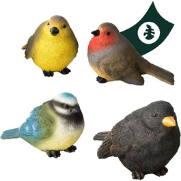 VERDOBA - Garden Decoration 4 Birds - Decorative Figures made of Artificial Resin (Polyresin) for Balcony, Garden, Winter Garden, Pond - Garden Decoration